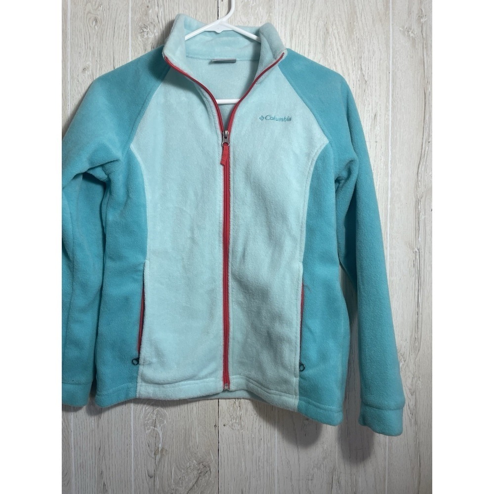 Columbia Green And Light Green Fleece Full Zip Size L (14-16) Girls